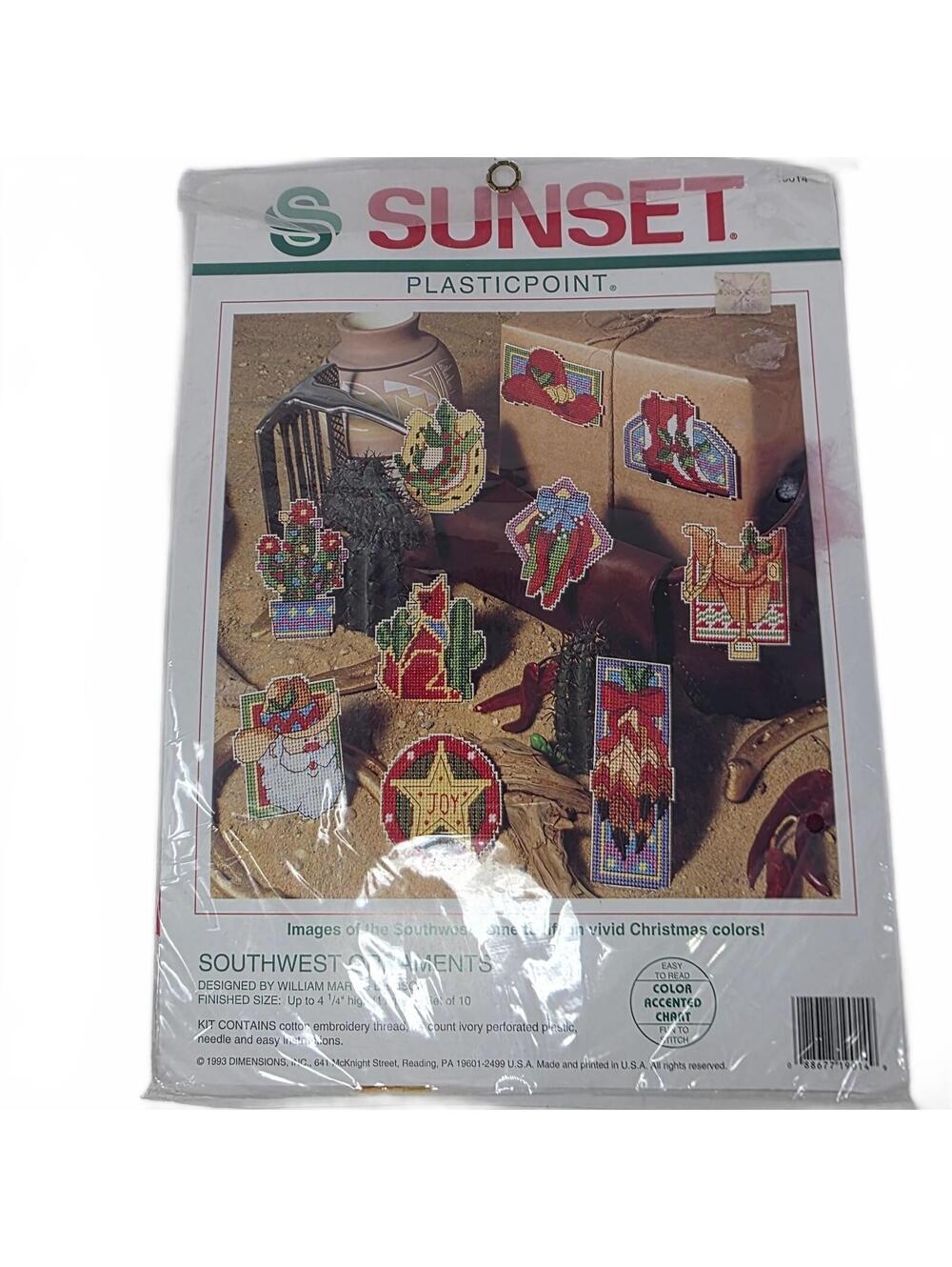 1993 Sunset Southwest Christmas Ornaments Plastic Canvas Kit Sealed
